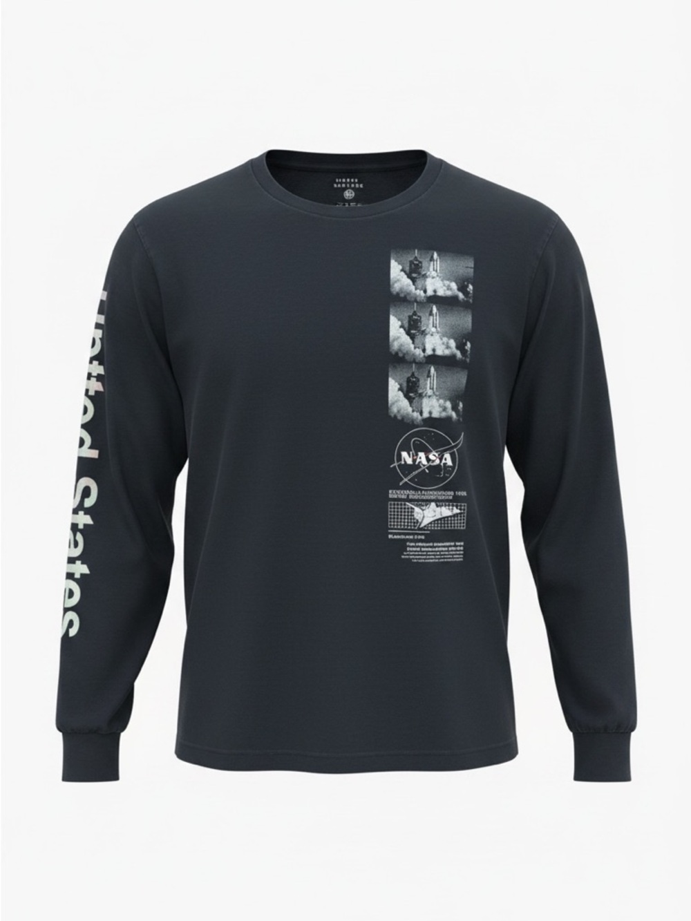 NASA Space Shuttle Launch Long Sleeve Shirt Mens XL Black USA Flag History Nerd